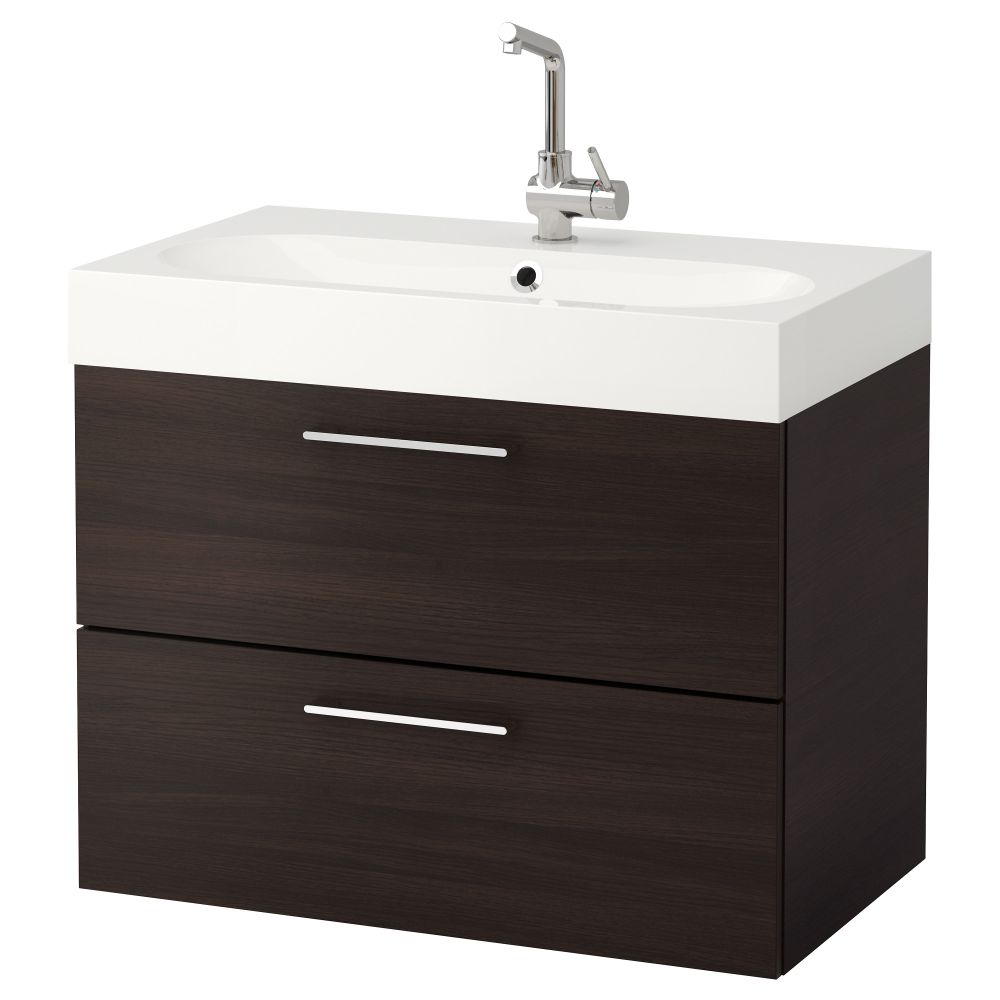 Шкаф для раковины с 2 ящиками ГОДМОРГОН / БРОВИКЕН, черно-коричневый (80x49x68 см) - фото 1