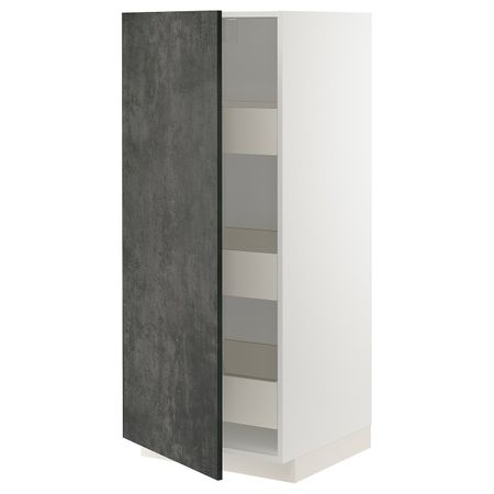 Высокий шкаф с ящиками, белый/кальхюттан под темно-серый бетон 60x60x140 см IKEA METOD МЕТОД 494.414.60
