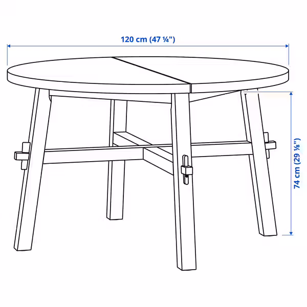 SKOGSTA Стол обеденный - акация/чёрный 120 см - схема-чертеж с размерами