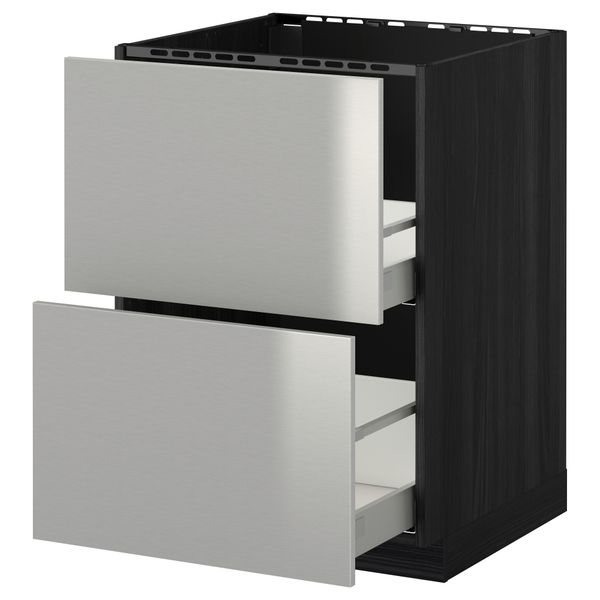 Напольный шкаф под мойку + 2 фронтальных панели, 2 ящика МЕТОД / МАКСИМЕРА, черный, Гревста нержавеющ сталь - схема-чертеж с размерами