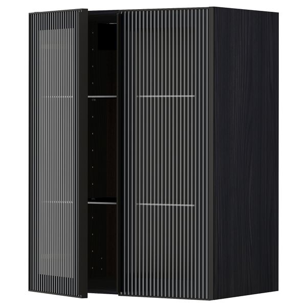 Навесной шкаф, полки, 2 стеклянные двери, черный, Hejsta антрацитовое рифленое стекло, 60x80 см IKEA METOD МЕТОД 694.907.32 - фото 2