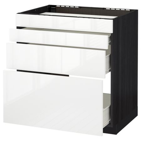 Напольный шкаф для духовки, 4фасада, 3 ящика МЕТОД / ФОРВАРА, черный, Рингульт белый