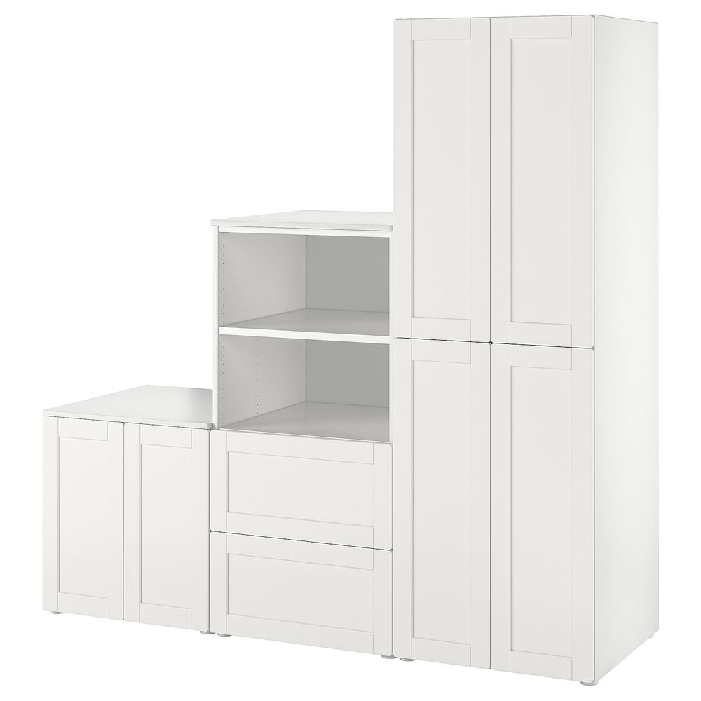 Комбинация для хранения, белый/с рамой 180x57x181 см IKEA SMÅSTAD СМОСТАД / OPPHUS ОПХУС 894.876.39 - схема-чертеж с размерами