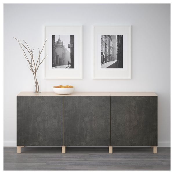 Комбинация для хранения с дверцами БЕСТО, под беленый дуб Кэлльвикен, темно-серый под бетон (180x40x74 см) - фото 2