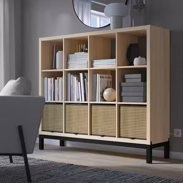 KALLAX Стеллаж с основанием - под беленый дуб/чёрный 147x129 см - фото 3