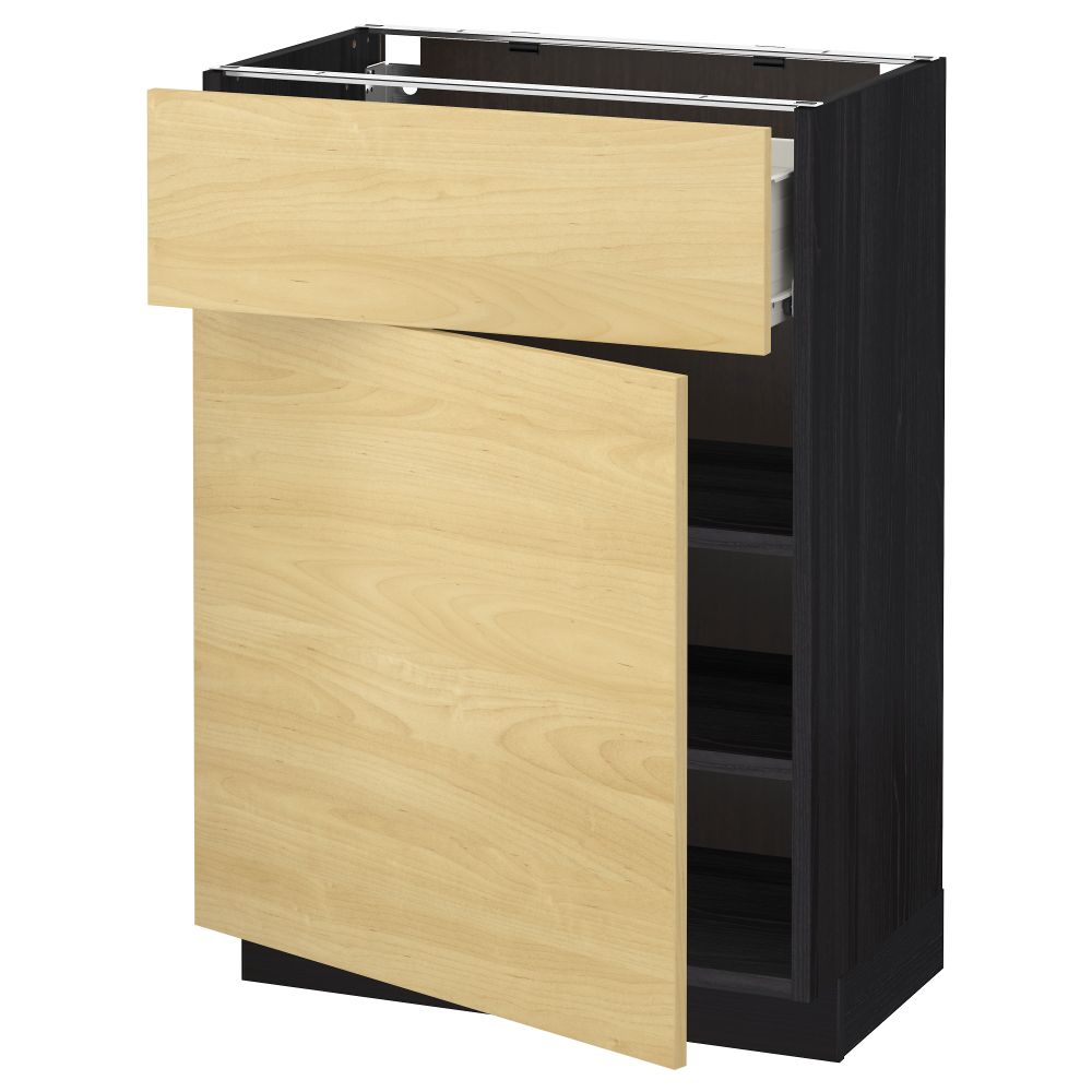 Напольный шкаф с ящиком, дверью МЕТОД / ФОРВАРА, черный, Тингсрид береза - схема-чертеж с размерами