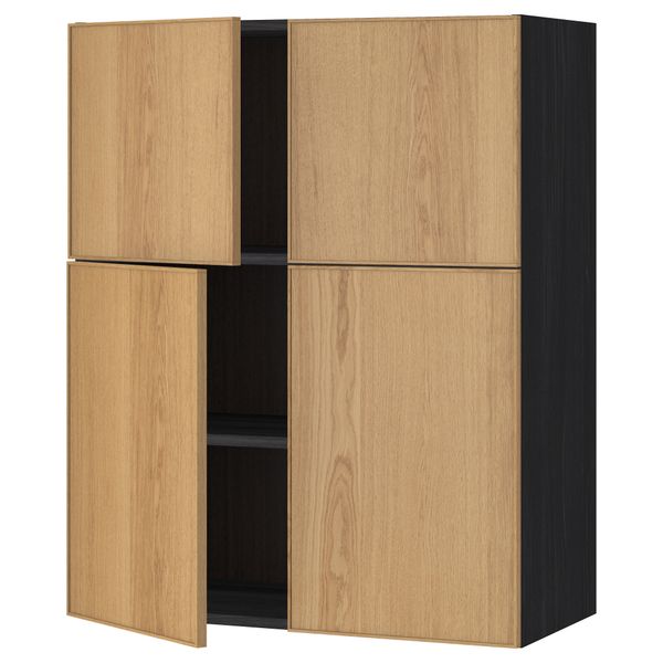 Навесной шкаф с полками, 4 дверцы МЕТОД, черный, Экестад дуб (80x100 см) - схема-чертеж с размерами