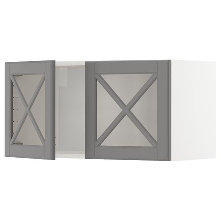 Навесной шкаф с 2 стеклянная дверями, белый/Будбин серый 80x40 см IKEA METOD МЕТОД 692.606.32