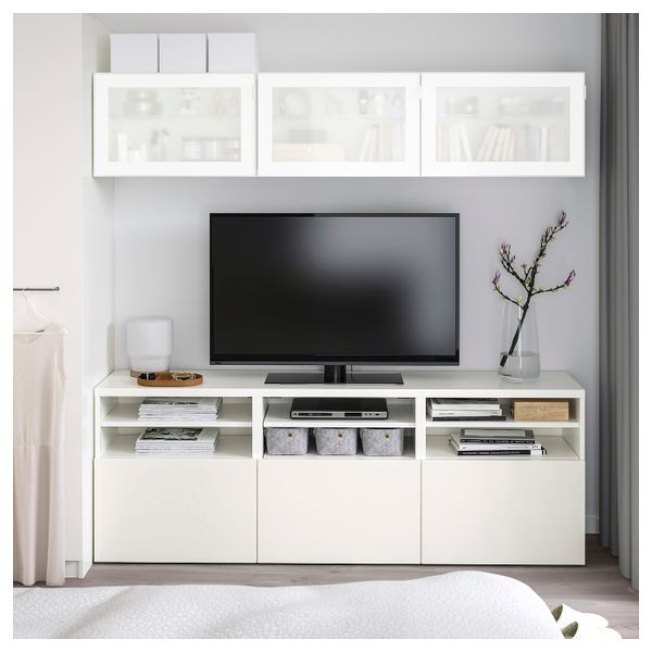 Шкаф для ТВ, комбинированный, стекляные дверцы, белый/Сельсвикен глянцевый, белый матовое стекло 180x42x192 см IKEA BESTÅ БЕСТО - фото 6