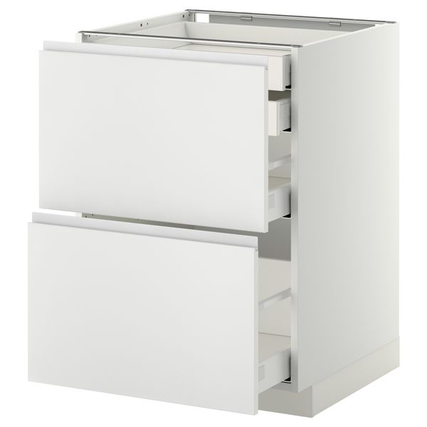 Напольный шкаф 2 фронтальные панели, 2 нижних, 1 средний, 1 высокий ящик МЕТОД / МАКСИМЕРА, белый, Нодста белый - фото 1