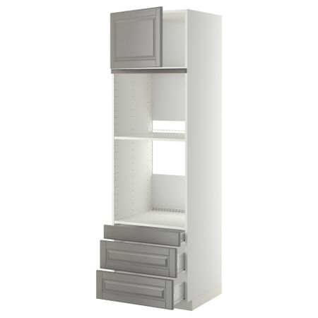 Высокий шкаф для духовки комбинированный, духовка + дверца, 3 ящика МЕТОД / ФОРВАРА, белый, Будбин серый
