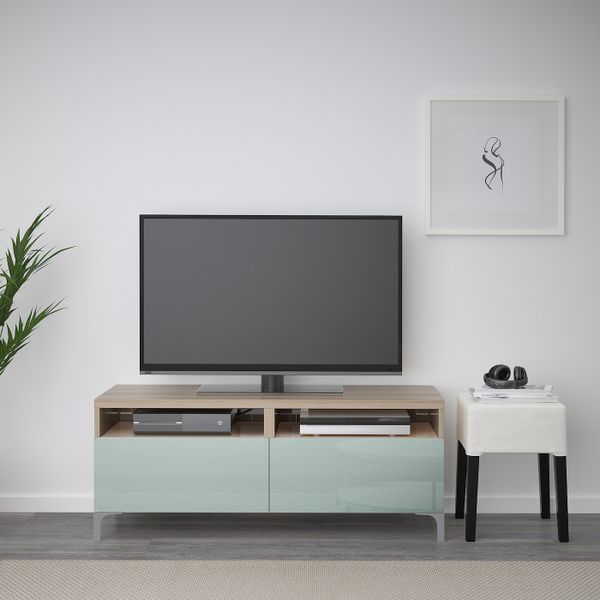 Тумба для ТВ с ящиками, под беленый дуб, Сельсвикен глянцевый/серо-зеленый светлый, 120x40x48 см IKEA БЕСТО 291.980.67 - фото 2