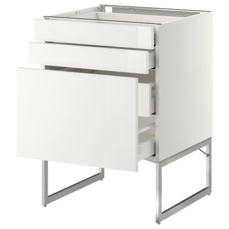 Напольный шкаф 3 фронтальных панели, 2 нижних, 2 средних ящика МЕТОД / МАКСИМЕРА, белый, Рингульт белый