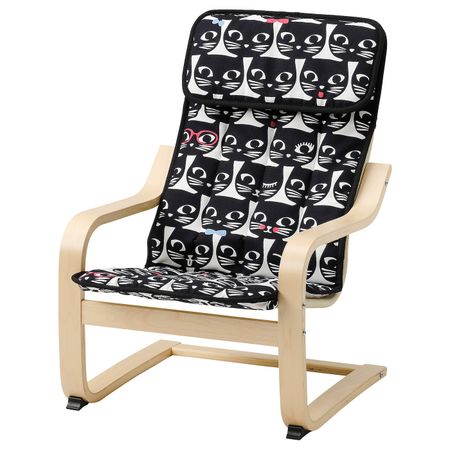 Кресло детское, березовый шпон/Гиссларп орнамент «кошки» IKEA POÄNG ПОЭНГ 794.175.95