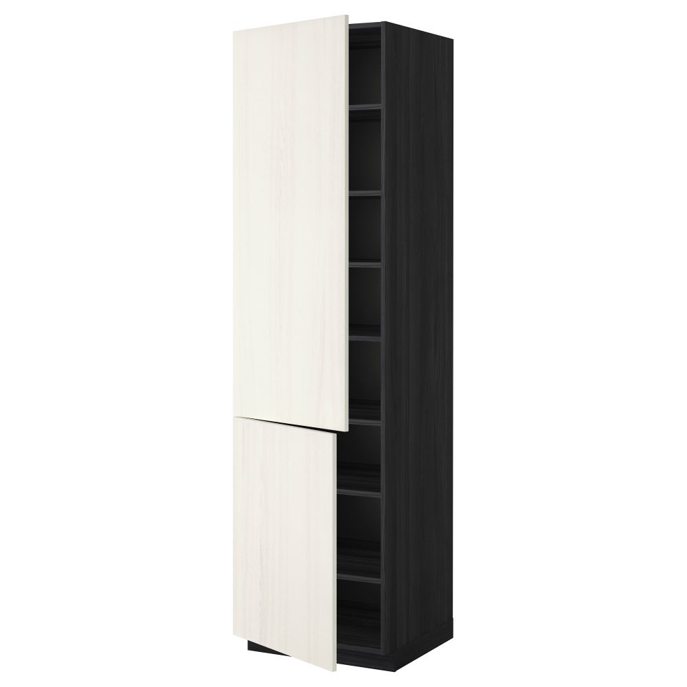 Высокий шкаф с полками, 2 дверцы МЕТОД, черный, Росдаль белый - схема-чертеж с размерами