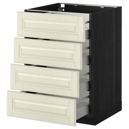 Напольный шкаф 4 фронтальных панели, 4 ящика МЕТОД / МАКСИМЕРА, черный, Будбин белый с оттенком