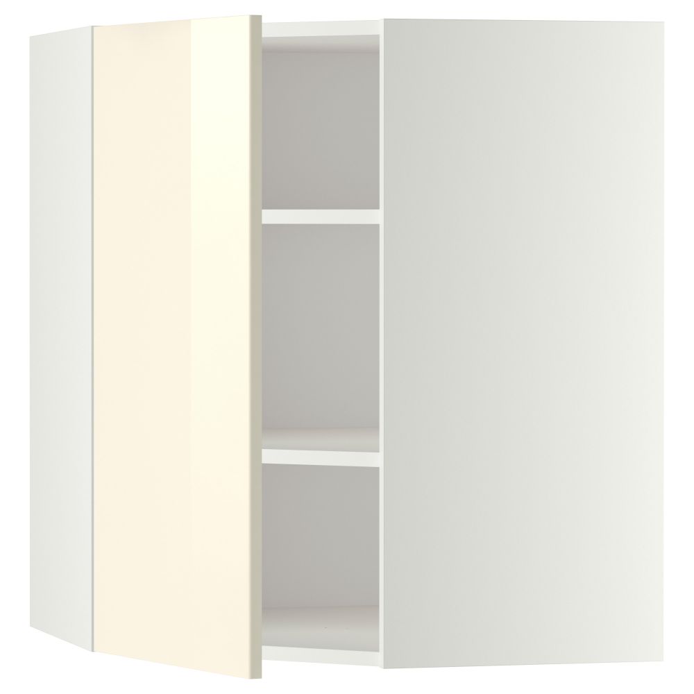 Угловой навесной шкаф с полками МЕТОД, белый, Рингульт кремовый - схема-чертеж с размерами