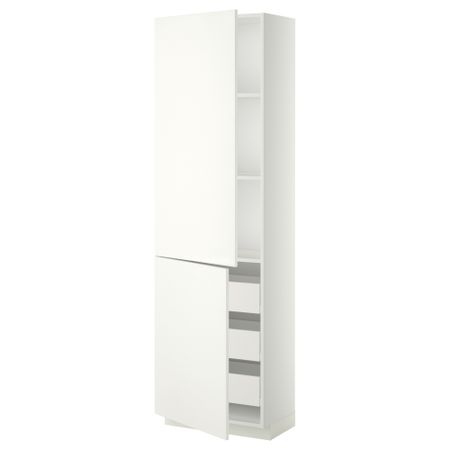 Высокий шкаф + полки, 3 ящика, 2 дверцы МЕТОД / ФОРВАРА, белый, Хэггеби белый