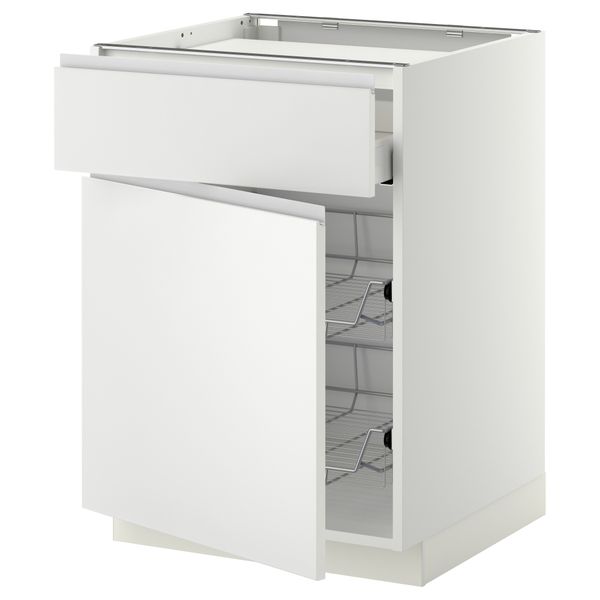 Напольный шкаф для варочной панели, ящик, 2 проволочных корзины МЕТОД / МАКСИМЕРА, белый, Нодста белый (60x60 см) - фото 1