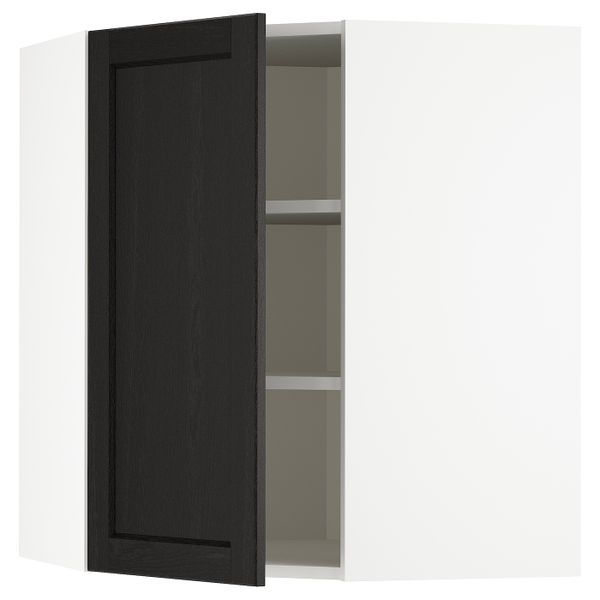 Угловой навесной шкаф с полками, белый/Лерхюттан черная морилка 68x80 см IKEA METOD МЕТОД 892.581.57 - фото 1