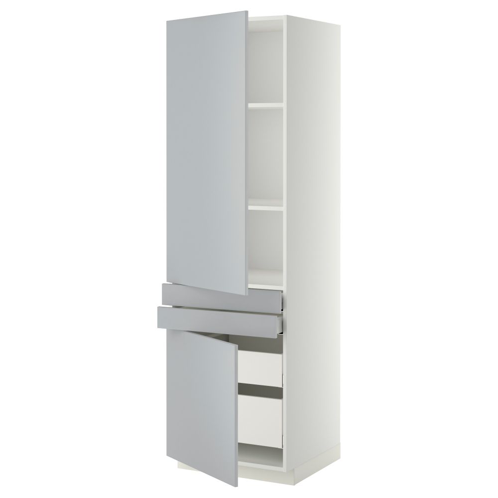 Высокий шкаф + полки, 4 ящик, 2 двери, 2 фронтальные МЕТОД / МАКСИМЕРА, белый, Веддинге серый (60x60x200 см) - фото 1