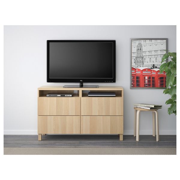 Тумба для ТВ с ящиками, 120x40x74 см, Lappviken под беленый дуб IKEA BESTÅ БЕСТО 491.939.31 - фото 3