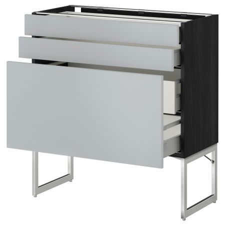 Напольный шкаф 3 фронтальных панели, 2 нижних, 2 средних ящика МЕТОД / МАКСИМЕРА, черный, Веддинге серый