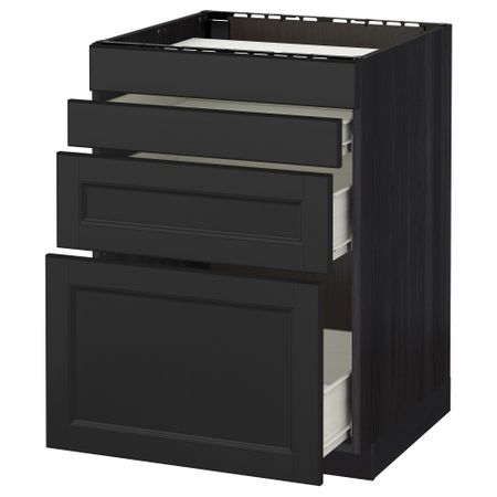 Напольный шкаф для духовки, 4фасада, 3 ящика МЕТОД / ФОРВАРА, черный, Лаксарби черно-коричневый