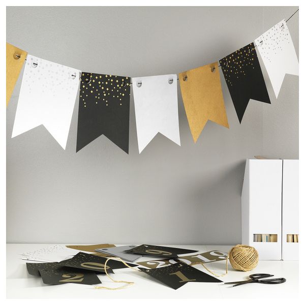 Флажки для гирлянды ВИНТЕР 2018, золотистый/серебристый, черный/белый - схема-чертеж с размерами