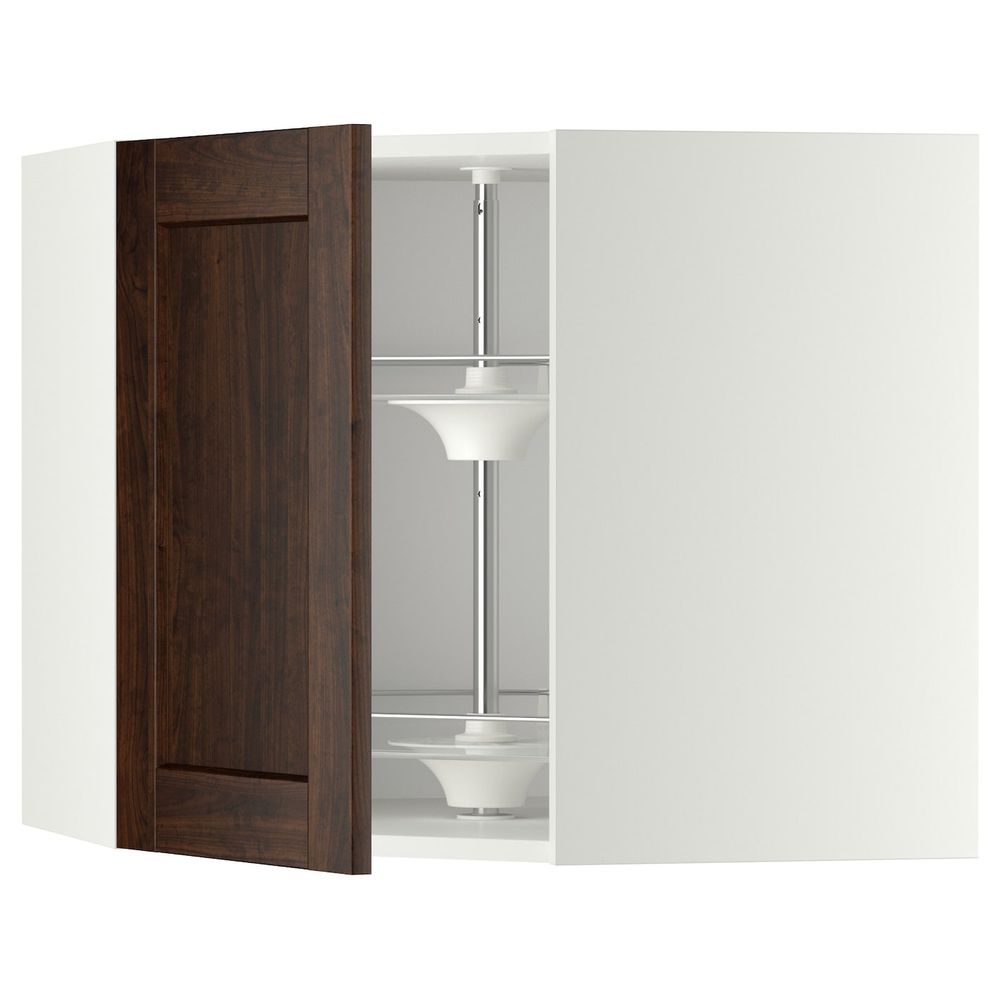 Угловой навесного шкаф с вращающейся секц, белый/Эдсерум коричневый 68x60 см IKEA METOD МЕТОД 692.266.57 - фото 1