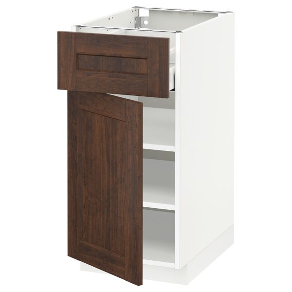 Напольный шкаф с ящиком/дверью, белый/Эдсерум коричневый 40x60 см IKEA METOD МЕТОД / MAXIMERA МАКСИМЕРА 292.363.71 - фото 1