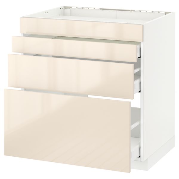 Напольный шкаф для духовки, 4фасада, 3 ящика МЕТОД / МАКСИМЕРА, белый, Рингульт кремовый - схема-чертеж с размерами
