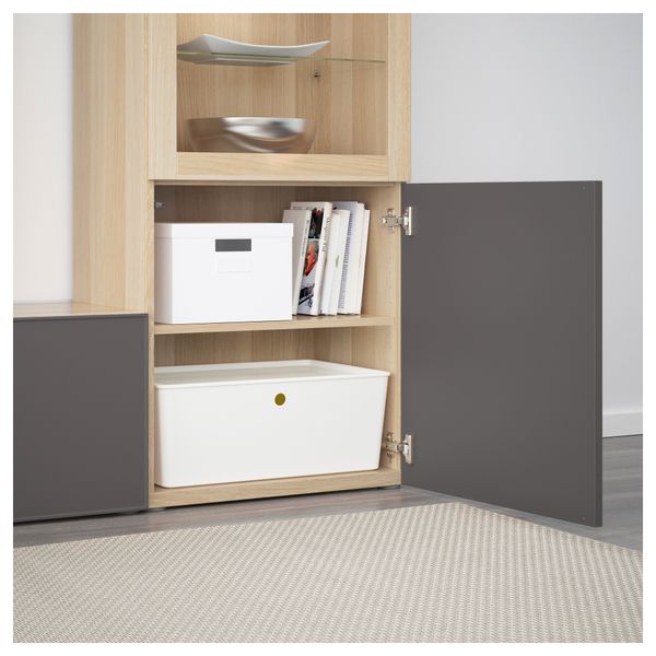 Шкаф для ТВ, комбинированный, стекляные дверцы БЕСТО, под беленый дуб Грундсвикен, темно-серый прозрачное стекло (240x40x128 см) - фото 3