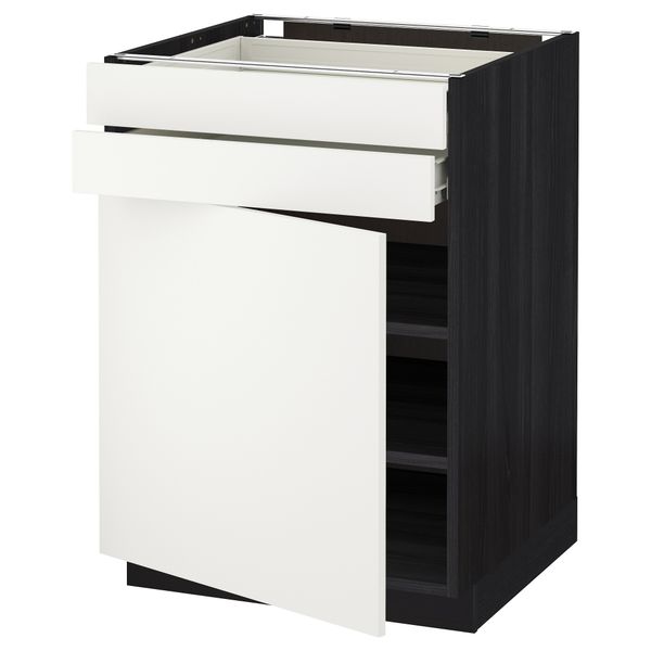 Напольный шкаф с дверцей, 2 ящиками МЕТОД / ФОРВАРА, черный, Хэггеби белый - схема-чертеж с размерами