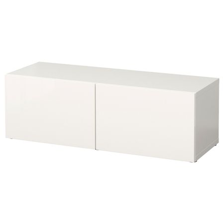 Стеллаж с дверьми, белый/Сельсвикен глянцевый, белый 120x42x38 см IKEA BESTÅ БЕСТО 592.443.84