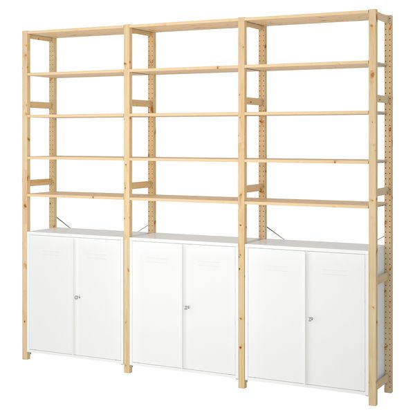 3 секции, шкаф, полки, 259x30x226 см, сосна, белый IKEA IVAR ИВАР 692.482.11 - фото 1