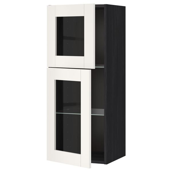 Навесной шкаф с полками, 2 стекло дверцы МЕТОД, черный, Сэведаль белый (40x100 см) - схема-чертеж с размерами