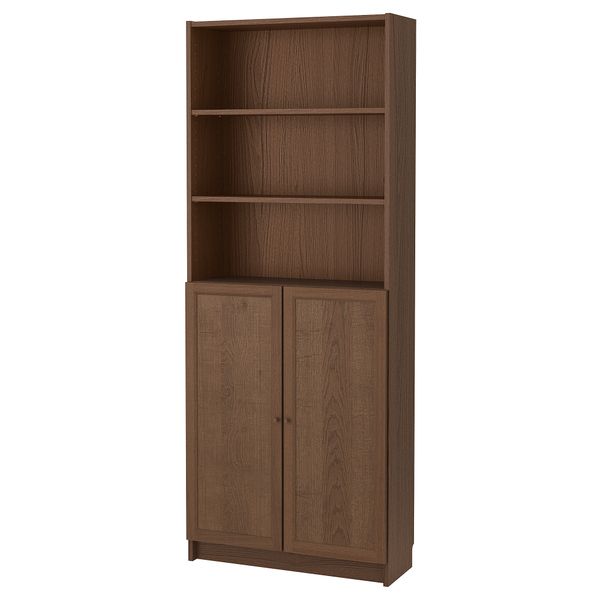 Стеллаж с дверьми, 80x30x202 см, коричневый ясеневый шпон IKEA BILLY БИЛЛИ, OXBERG ОКСБЕРГ 792.810.59 - фото 1