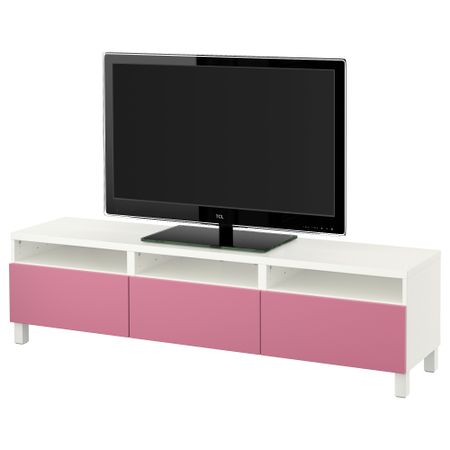 Тумба для ТВ с ящиками БЕСТО, белый, Лаппвикен розовый (180x40x48 см)