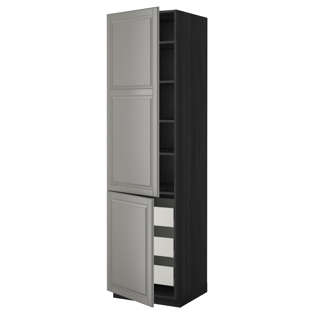 Высокий шкаф + полки, 3 ящика, 2 дверцы МЕТОД / МАКСИМЕРА, черный, Будбин серый - фото 1