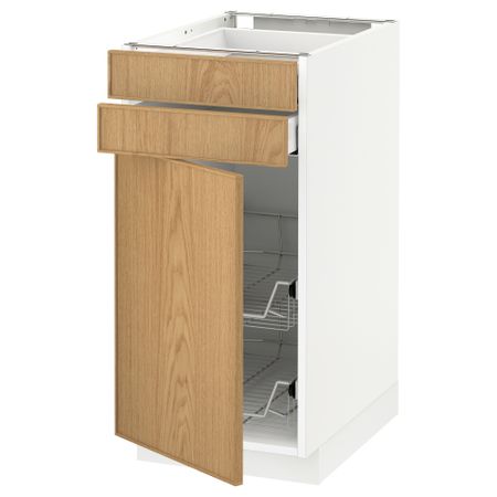 Напольный шкаф, дверца, 2 ящика, проволочных корзин МЕТОД / МАКСИМЕРА, белый, Экестад дуб