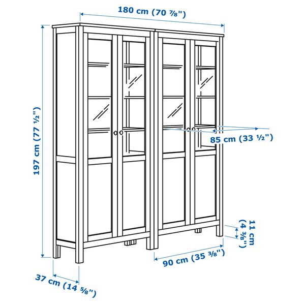 Комбинация для хранения со стеклянными дверцами ХЕМНЭС, светло-коричневый (180x197 см) - фото 2