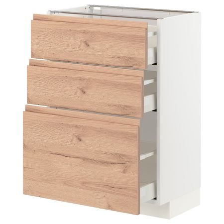 Напольный шкаф с 3 ящиками, белый/Воксторп под дуб 60x37 см IKEA METOD МЕТОД / MAXIMERA МАКСИМЕРА 994.142.99