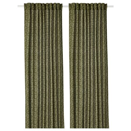 Гардины, 2 шт., зеленый, белый, 145x300 см IKEA TRYSTÄVMAL 205.597.04