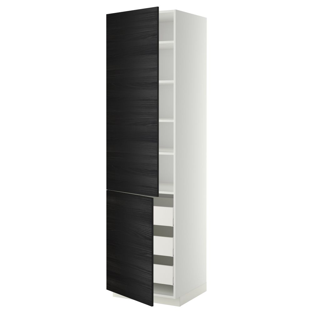 Высокий шкаф + полки, 3 ящика, 2 дверцы МЕТОД / МАКСИМЕРА, белый, Тингсрид черный - фото 1