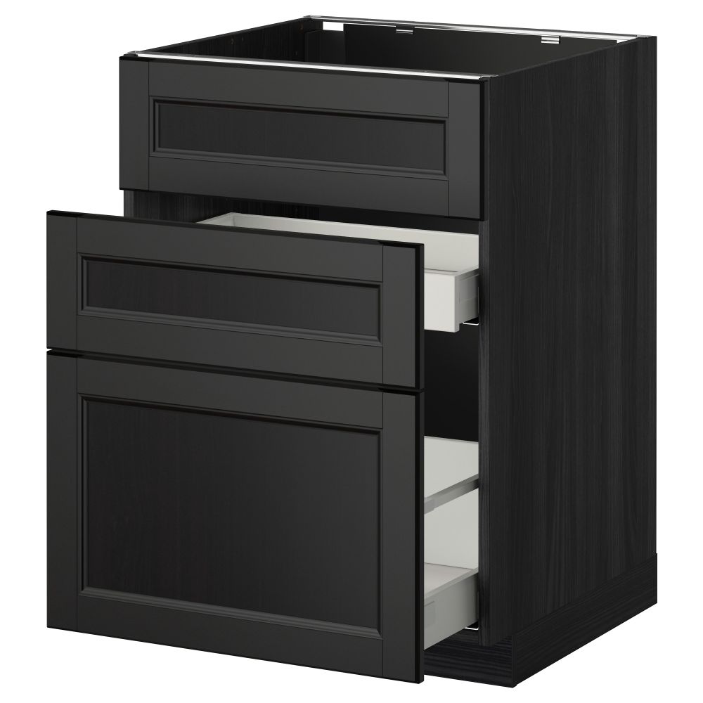 Напольный шкаф под мойку + 3 фронтальных панели, 2 ящика МЕТОД / МАКСИМЕРА, черный, Лаксарби черно-коричневый - схема-чертеж с размерами