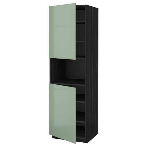 Высокий шкаф для/СВЧ, 2 дверцы, полки МЕТОД, черный, Калларп светло-зеленый - схема-чертеж с размерами