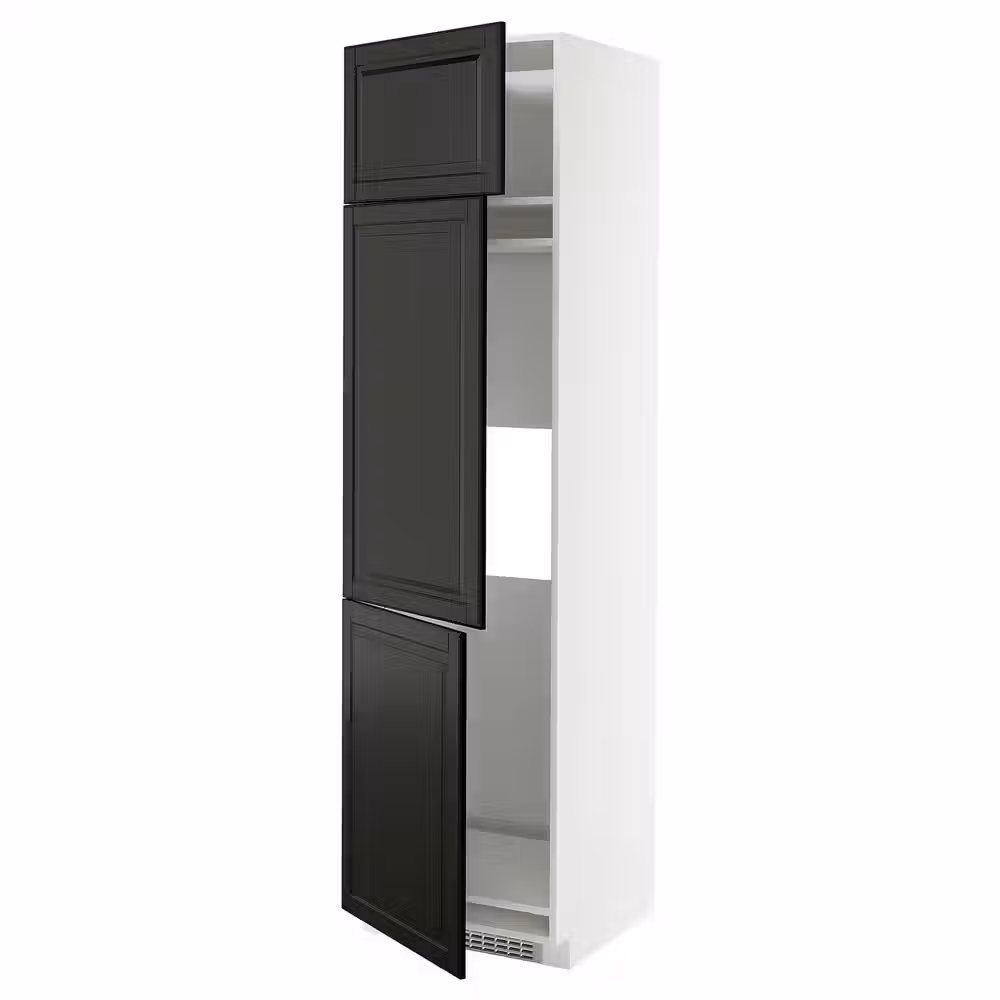 METOD Высокий шкаф д/холод/мороз/3 дверцы - белый/Bodbyn чёрный 60x60x220 см - фото 1