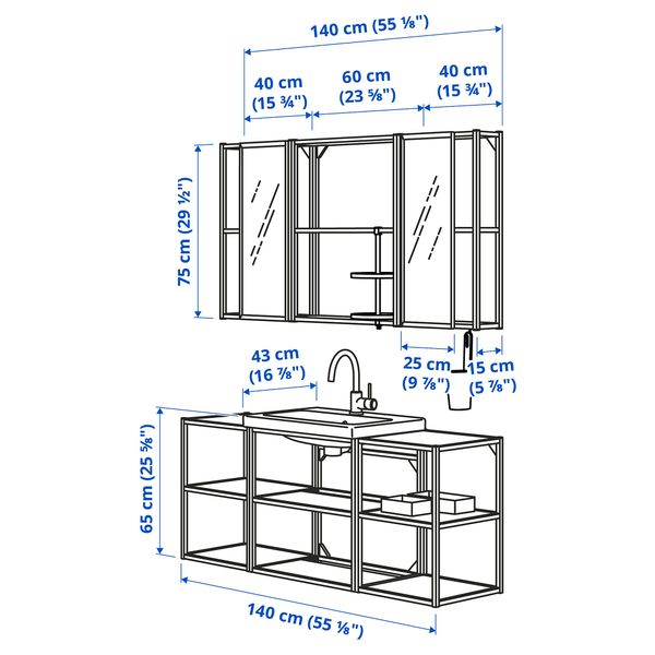 Комплект мебели для ванной,17 предмета, 140x43x65 cm IKEA TVÄLLEN ЛЕН ТВЭЛЛЕН, BEGIVENHET БЕГИВЕНХЕТ 294.063.54 - фото 5
