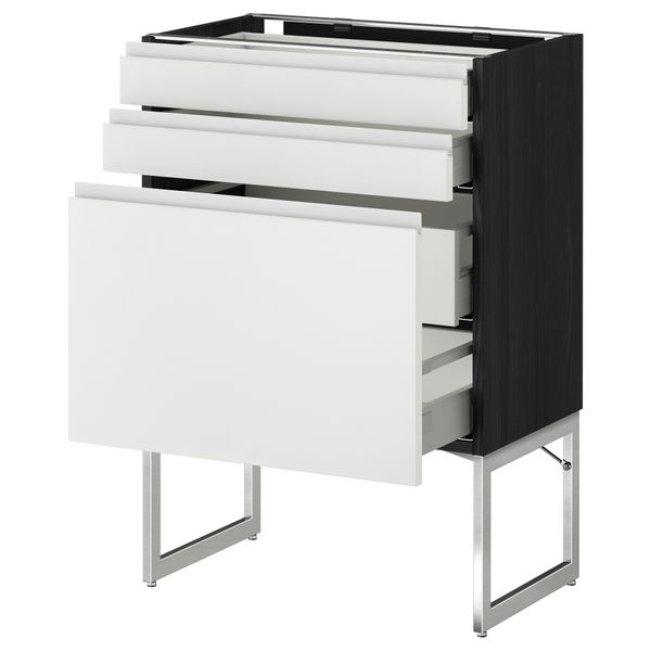 Напольный шкаф 3 фронтальных панели, 2 нижних, 2 средних ящика МЕТОД / МАКСИМЕРА, черный, Нодста белый - схема-чертеж с размерами